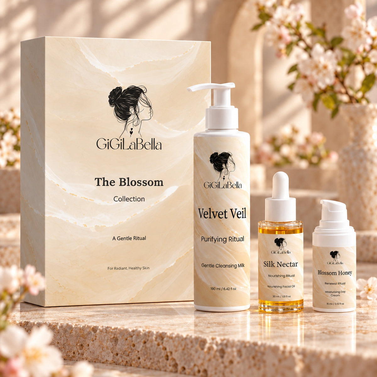 The Blossom Collection gift box with Velvet Veil, Blossom Honey and Silk Nectar