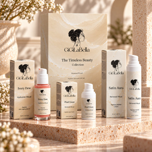 GiGiLaBella Timeless Beauty Collection peptide skincare gift set with Ivory Dew, Pearl Gaze and Satin Aura